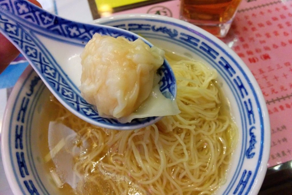 A plump wonton in delicious soup at Mak's Noodle, Hong Kong