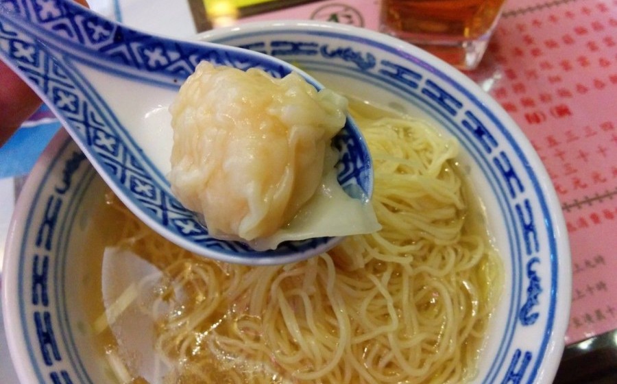 A plump wonton in delicious soup at Mak's Noodle, Hong Kong