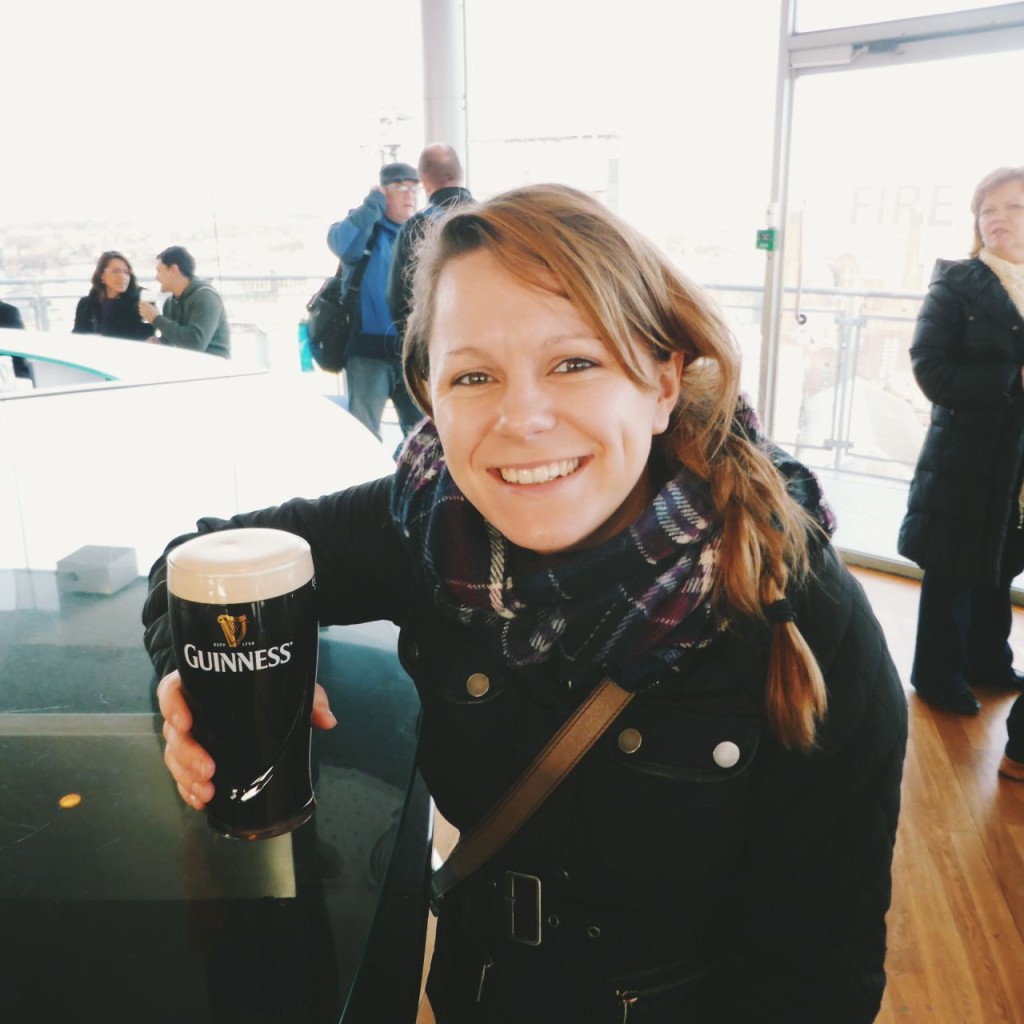 Jade delighted with her pint of Guinness at the Guinness Storehouse, Dublin