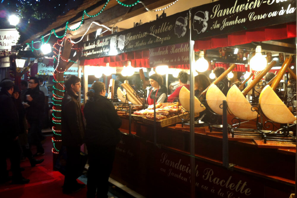 A Raclette stall at a Christmas Market in Paris