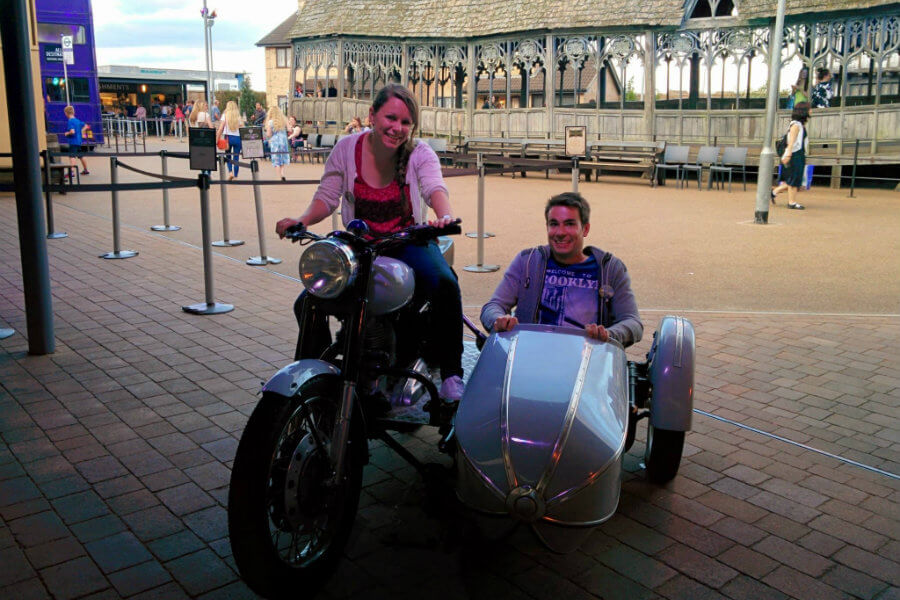 Me and Matt riding Hagrid's Motorbike