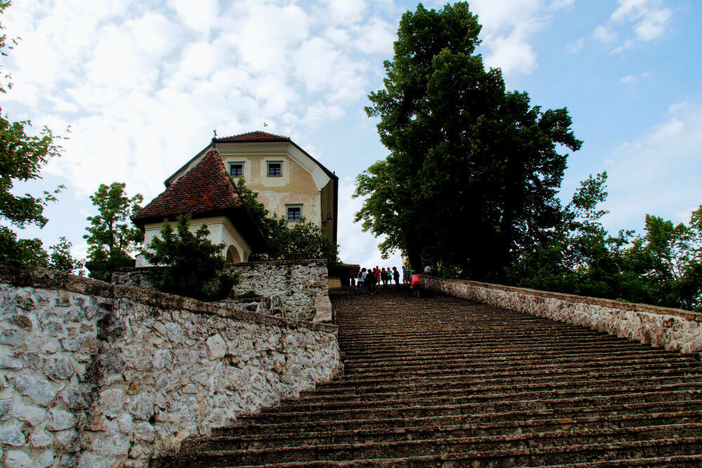 The infamous 99 steps on the island on Lake Bled, Slovenia