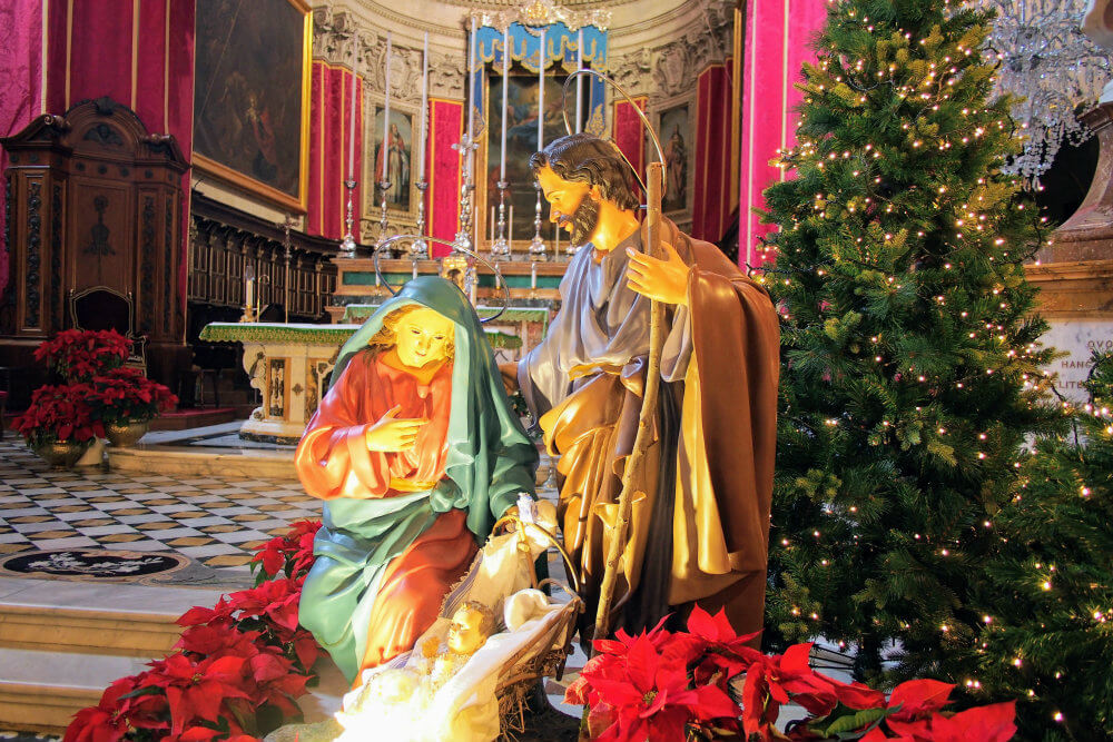 A nativity scene in Gozo Cathedral, one of many to be spotted in Malta at Christmas