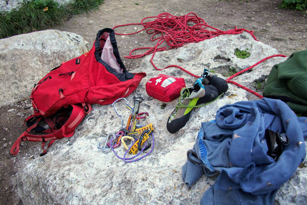 Rope, shoes and a first aid - all you need for a climb
