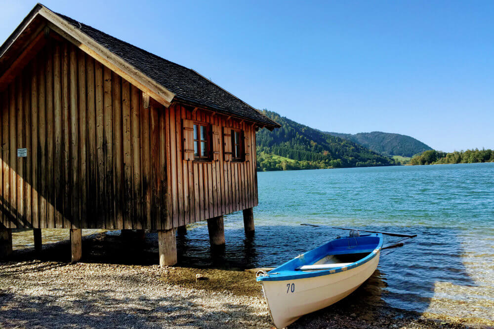 A boat house on the shore of Schliersee, Germany