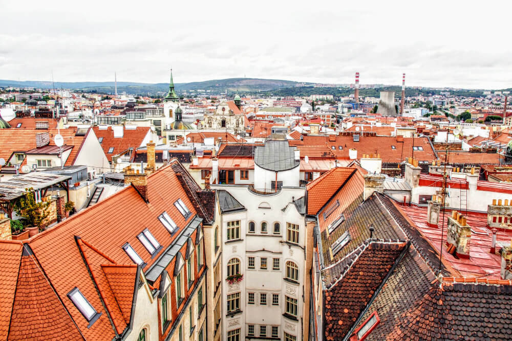 A patchwork of architectural styles can be seen all at once from the Old Town Hall Tower in Brno, Czechia