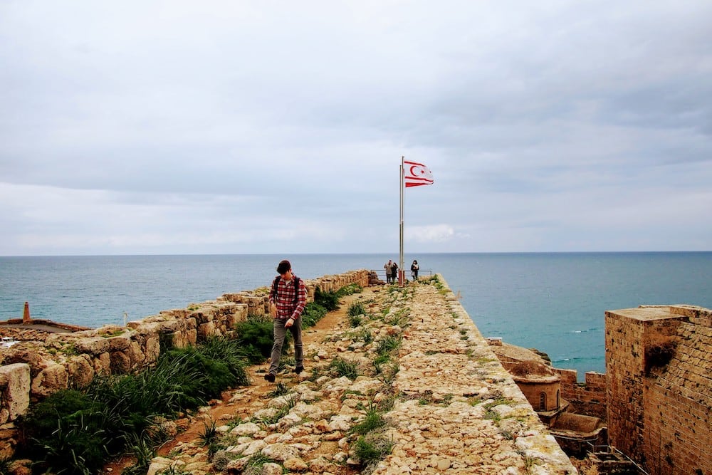 Matt walks along the walls of Kyrenia Castle, North Cyprus