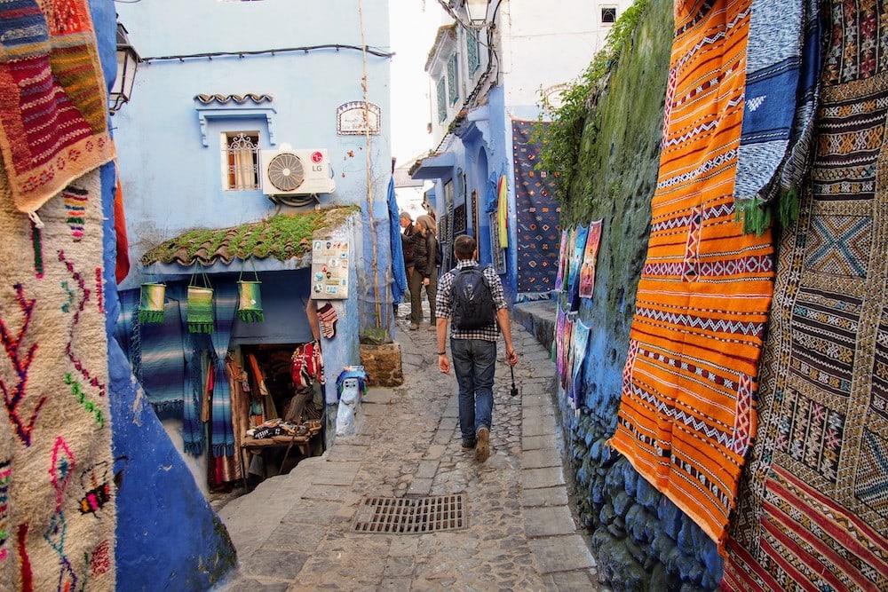 Matt wanders the narrow lanes of Chefchaouen, Morocco