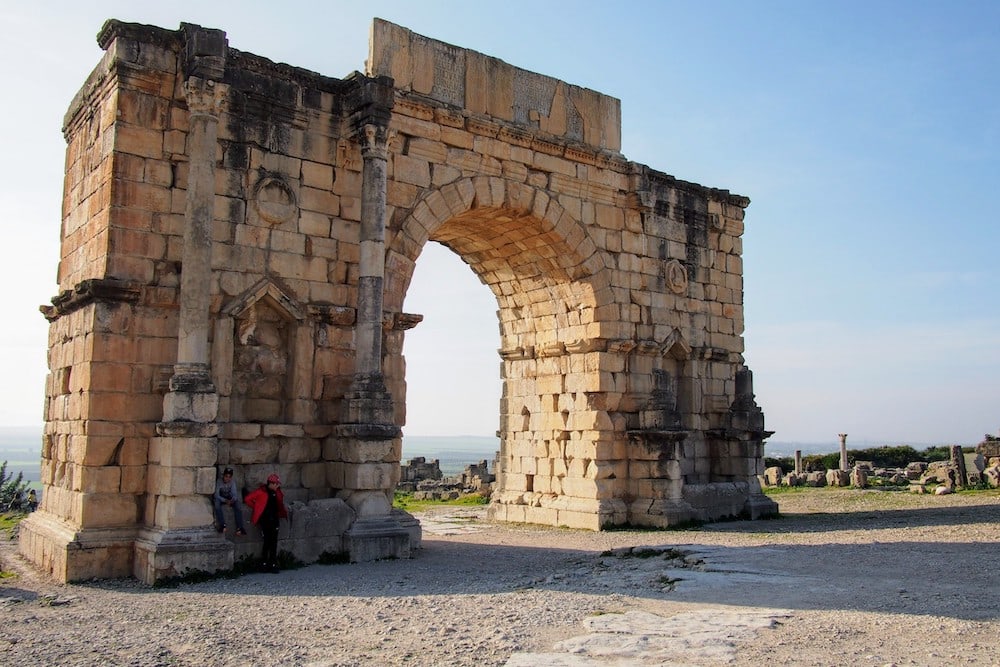 A gateway in the partially excavated Archaeological Site of Volubilis, Morocco