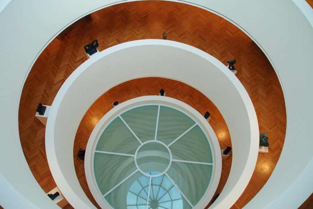 The gallery is a spectacle in itself with each circular floor being visible through a central channel