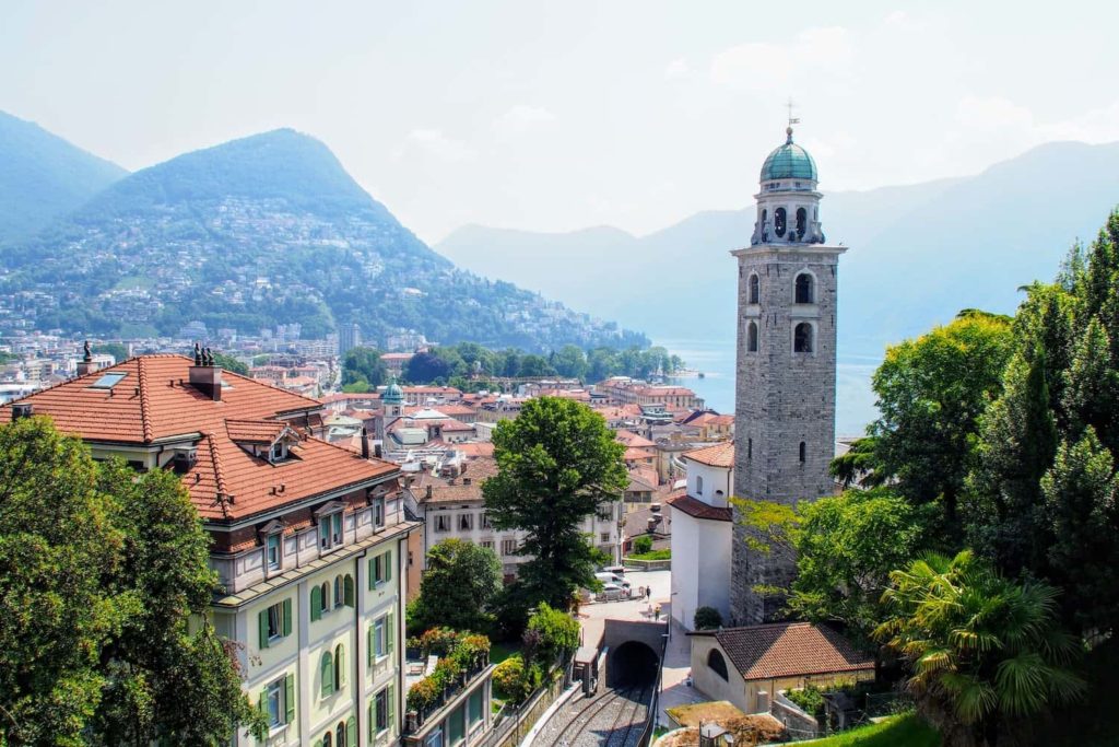 The town of Lugano, Switzerland is situated on the beautiful Lake Lugano