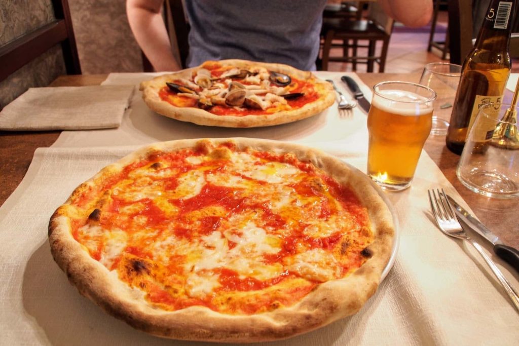 The first of many pizzas during our visit to Milan in Lombardy, Italy