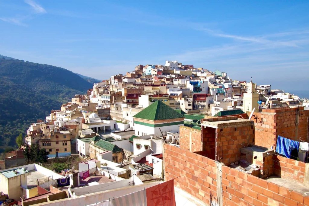 The Moroccan town of Moulay Idriss perches on top of a small hill