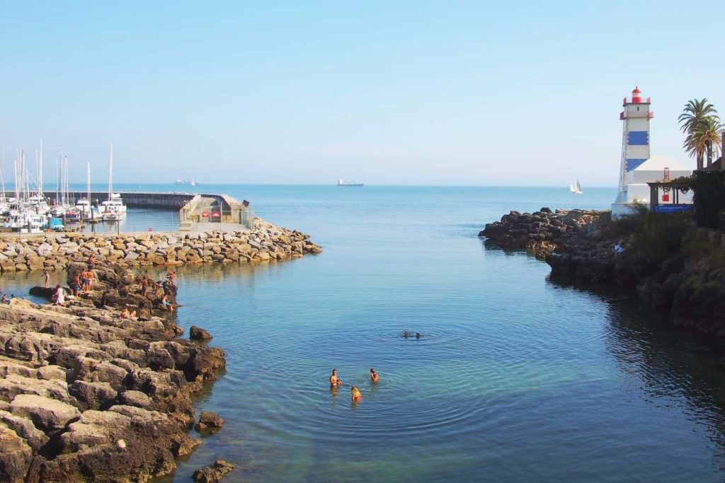 The waters around Cascais are blue and sparkling, perfect for swimming