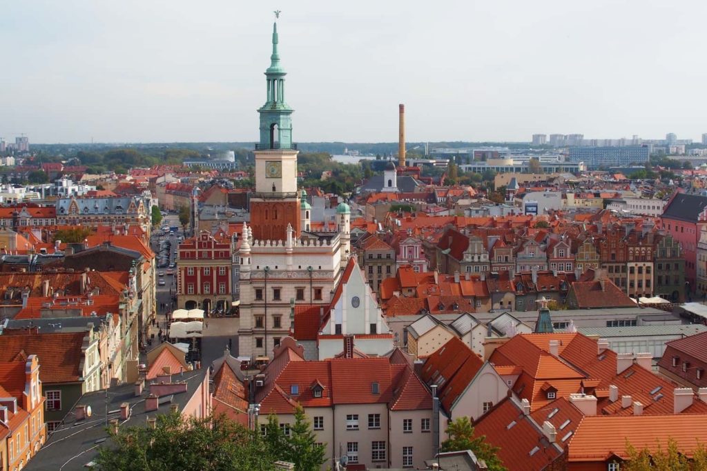 The view of Poznań's Old Town as seen from the tower at the Royal Castle