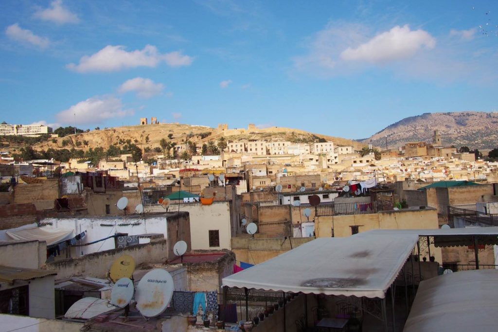 The view of Fes medina from a rooftop cafe