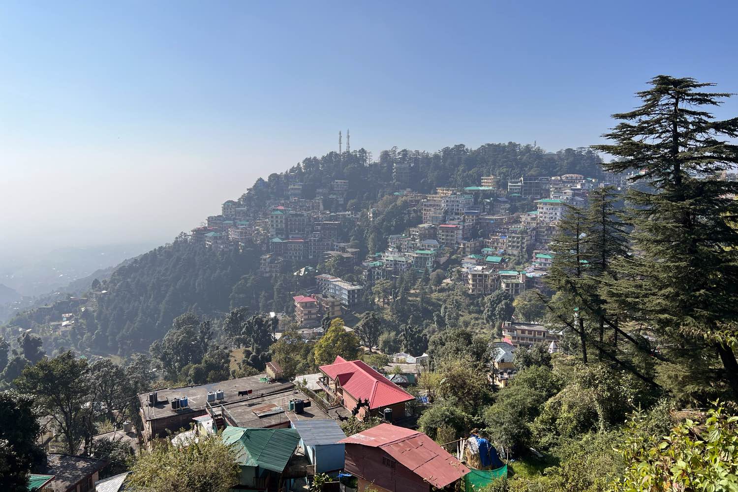 View of Dharamashala from the road to Mcleod Ganj.