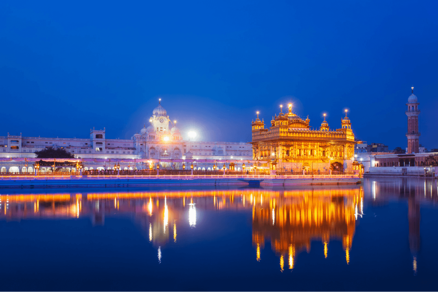 The magnificent Golden Temple in Amritsar, India shimmering at night