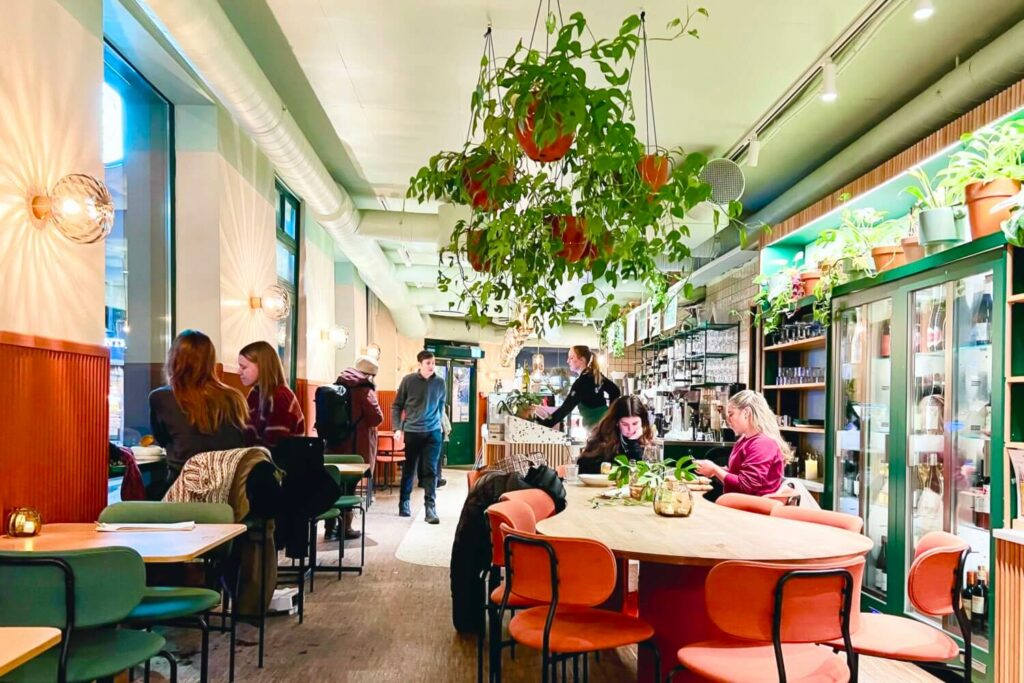 The smart and comfy interior at Cultivate, a 100% vegan eatery in Oslo